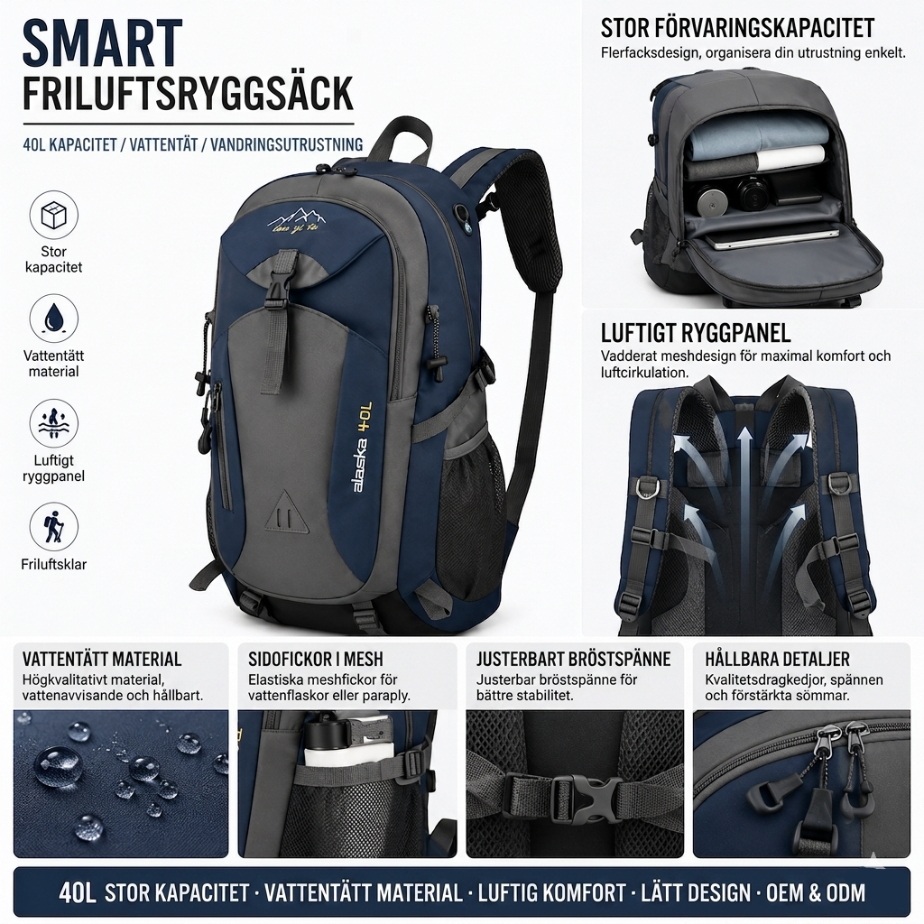 BAGISHI - Premium Vandringsryggsäck 40L